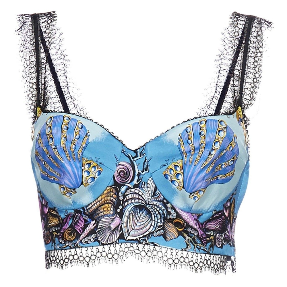 Versace Silk Bralette Blue Trésor De La Mer Print Top Size 36